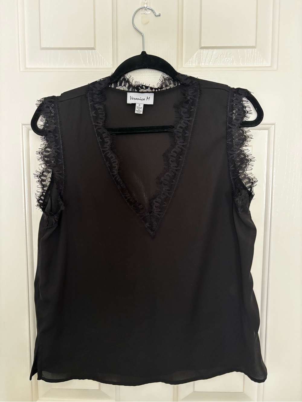 Veronica M Black Lace-Trim Sleeveless Top